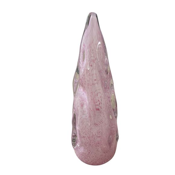 Hand Blown Solid Art Glass CHRISTMAS TREE 11in Pastel Pink & White Swirl New - Picture 8 of 11